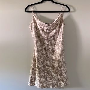 Gold white satin mini slip dress